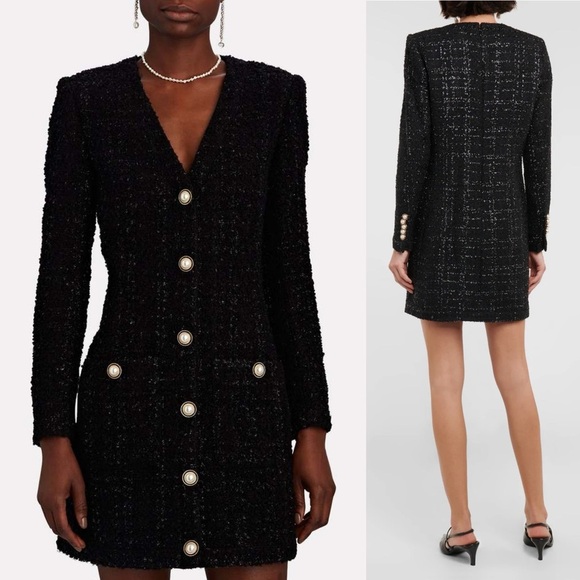 Veronica Beard Kenai Sparkly Boucle Tweed Mini Dress Black Faux Pearl Buttons - Picture 9 of 9